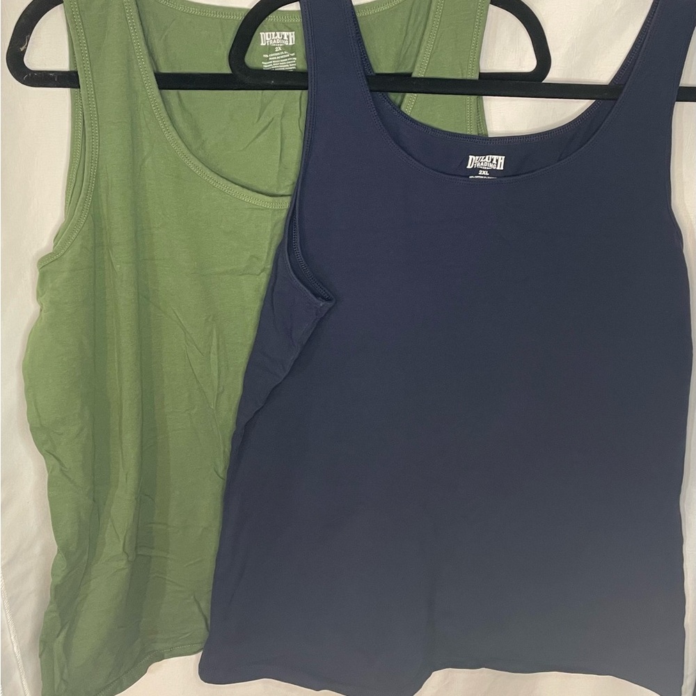 Duluth Trading Co Women's Green and Navy No Yank Tank Tops 2XL